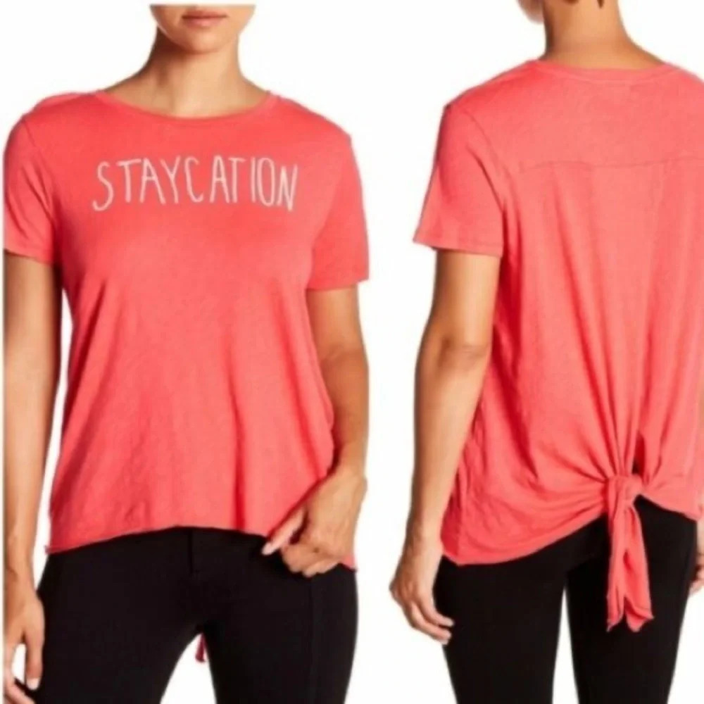 Sundry Staycation Tie Back Top Short Sleeve Tee Shirt Size 2 Knot Loungewear